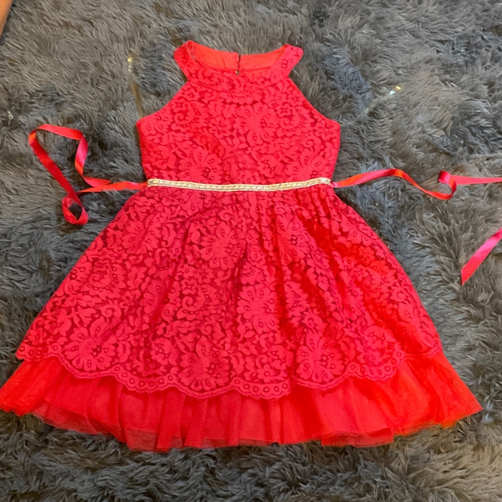 Rare Editions Red Holiday Lace Dress size 10
